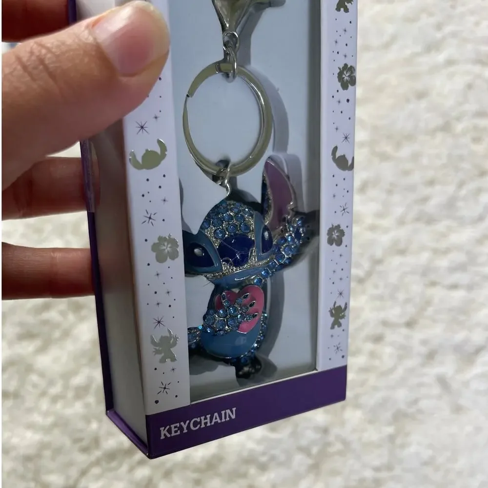 Disney Stitch Blue Rhinestone Keychain Sparkly Character Bag Key Accessory NEW